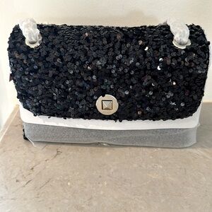 Kate Spade Natalia Sequin Medium Flap Shoulder Bag Black